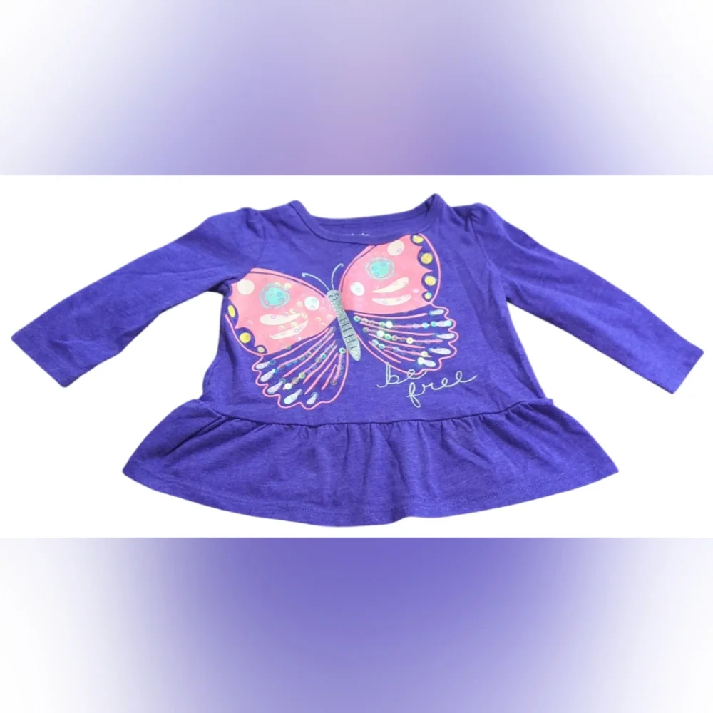 Carter's Purple Long Sleeve Top With Butterfly Design Size 9 Months.